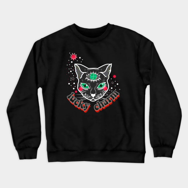 Lucky Charm Black Cat Crewneck Sweatshirt by rachelaranha